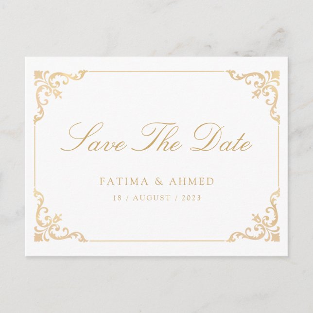 Islamisches Gold Save the Date Ankündigungspostkarte (Vorderseite)