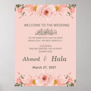 Islamisches Hochzeits-Willkommensschild Blush Pink Poster