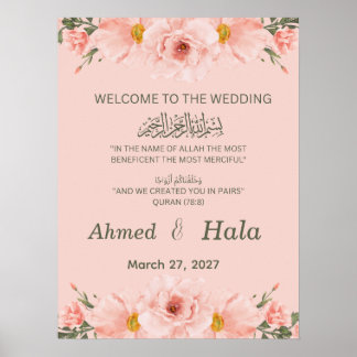 Islamisches Hochzeits-Willkommensschild Blush Pink Poster