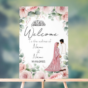Islamisches Hochzeitsschild mit Blumenrosa Acryl Acrylschild