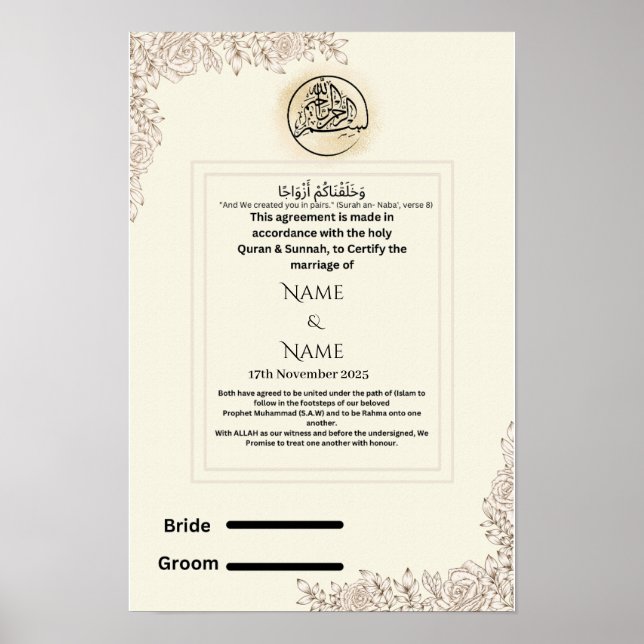 Islamisches Nikka-Zertifikat Poster (Vorne)