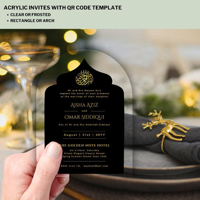 Islamisches Schwarzes Nikah Moschee Elegant Acryleinladungen (Von Creator hochgeladen)