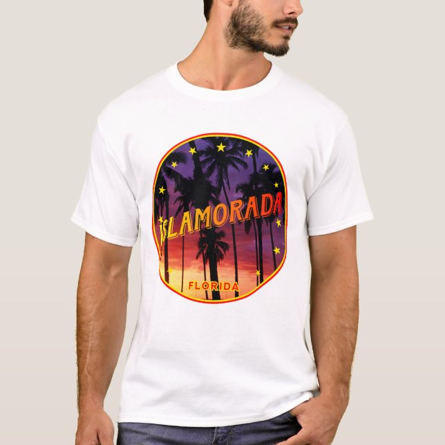 Islamorada, Florida Palmen Sonnenuntergang T-Shirt (Vorderseite)