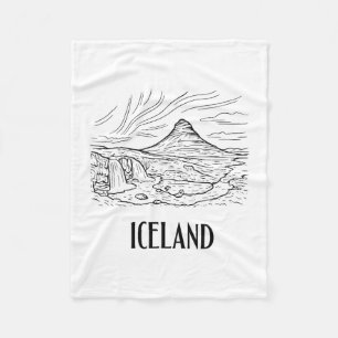 Island Aurora Borealis Linienkunst Zeichnung Urlau Fleecedecke