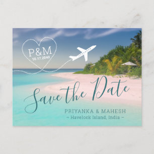 Island Beach Hochzeitsflugzeug Save the Date Ankündigungspostkarte