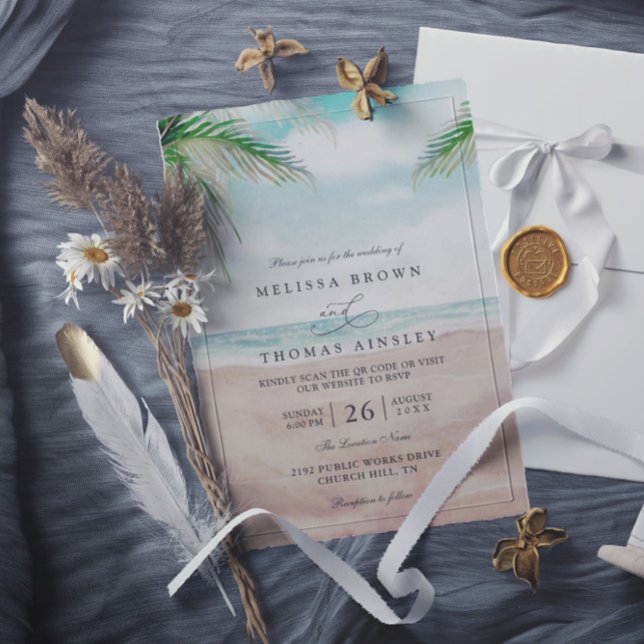 Island Breeze Gemalte Strand-QR-Code-Hochzeit Einladung (Von Creator hochgeladen)