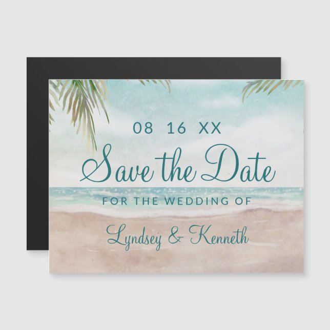 Island Breeze Painted Beach Hochzeit Save the Date Magnetkarte (Vorne/Hinten)