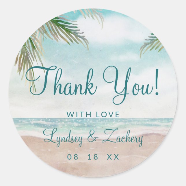 Island Breeze Painted Beach Hochzeit Vielen Dank Runder Aufkleber (Vorderseite)
