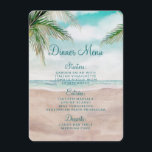 Island Breeze Painted Beach Szene Hochzeitsessen Menükarte<br><div class="desc">Insel Breeze Painted Beach Szene,  mit Ocean Waves,  Sandy Beach und Palmen,  mit einem schönen aquamarinen blauen Himmel. Mit modernen Typografie-Script-Schriftart. Ein tropischer Sommerstrand,  oder Hochzeit in Urlaubsort-Design - Personalisierte Hochzeitsessen Empfang Tischdekoration Menus! ~ Karo mein Shop zu sehen,  die gesamte Hochzeitssuite für dieses Design!</div>