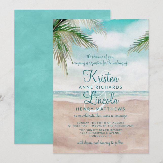 Island Breeze Painted Beach Szene Tropical Wedding Einladung (Vorne/Hinten)