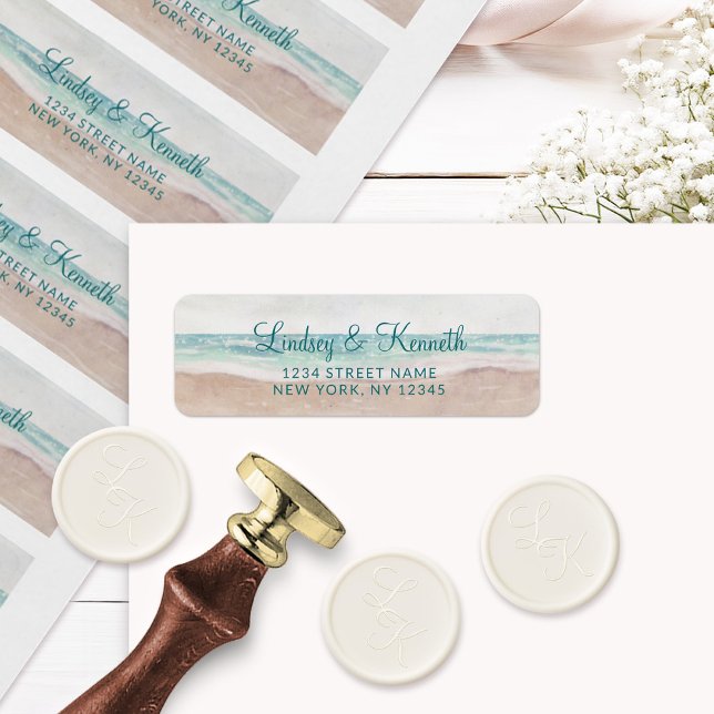 Island Breeze Painted Beach Wedding Rücksendeadres (Complete your tropical wedding suite with these stunning Beach Wedding Return Address Labels!)