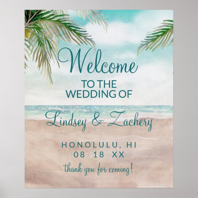 Island Breeze Painted Beach Wedding Willkommenszei Poster (Vorne)