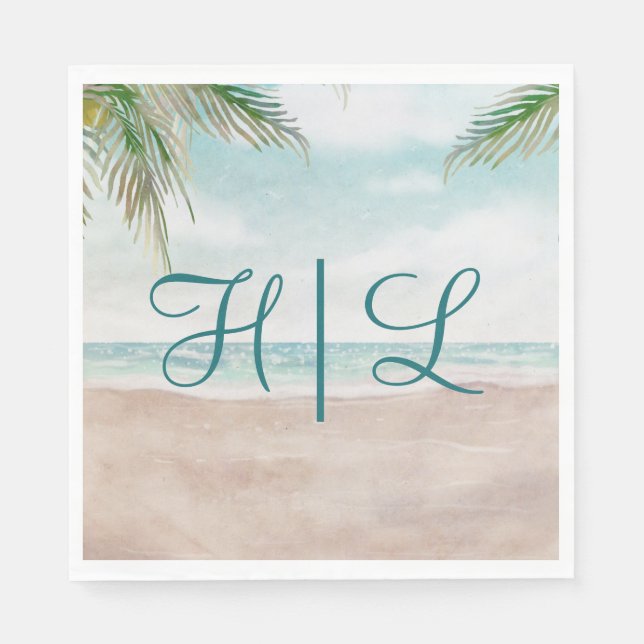 Island Breeze Sandy Beach Wedding Monogram Dinner Serviette (Vorderseite)