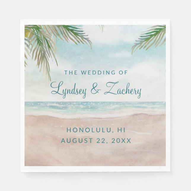 Island Breeze Sandy Beach Wedding Monogram Serviette (Vorderseite)
