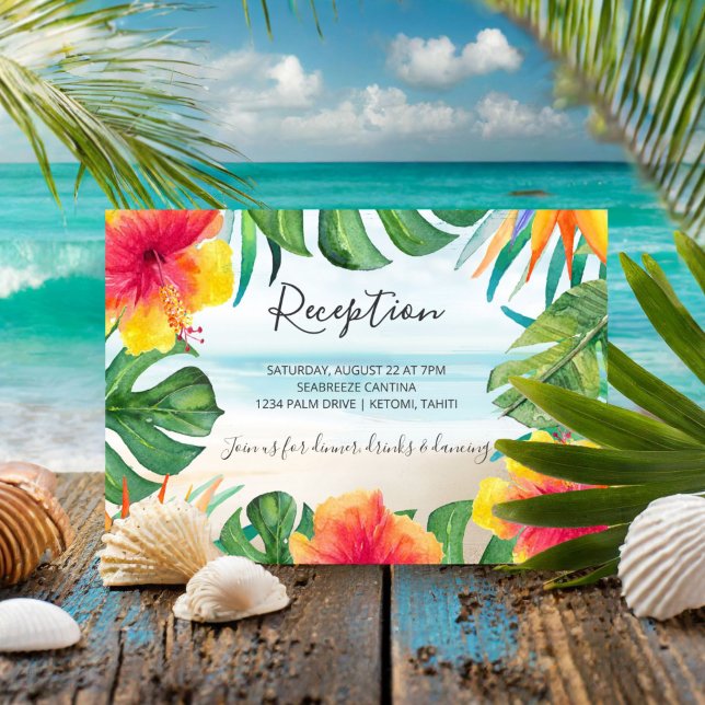 Island Breeze | Tropical Beach Wedding Empfang Begleitkarte (Von Creator hochgeladen)