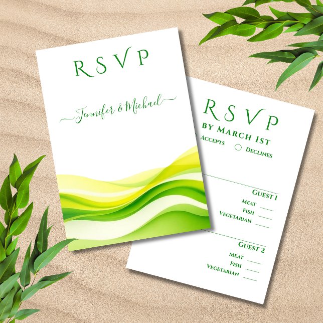 Island Citrus Wedding Meal options RSVP Karte (Island Citrus Green and Yellow Wedding Meal options RSVP Card)