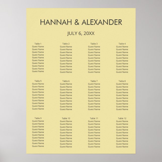 Island Citrus Yellow Wedding Seating Chart Poster (Vorne)