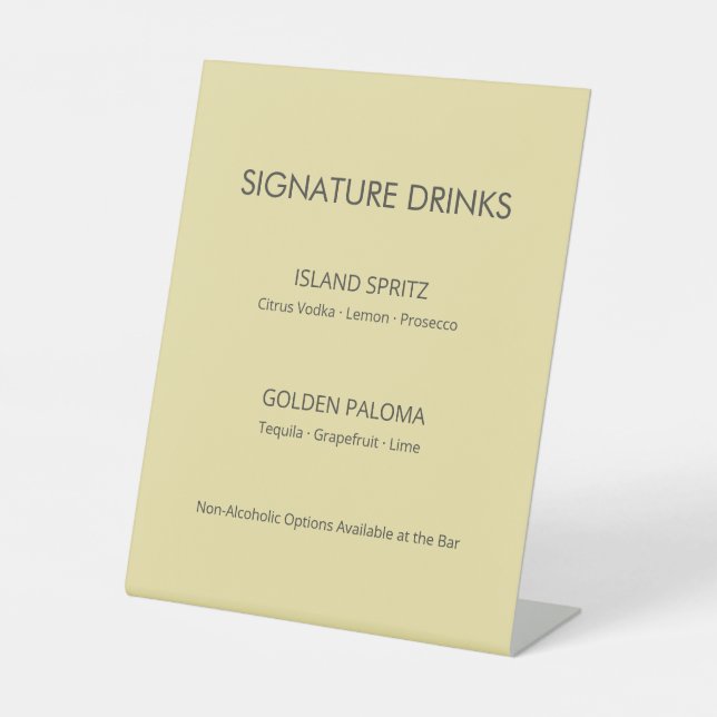 Island Citrus Yellow Wedding Signature Drinks Sign Sockelschild (Vorderseite)