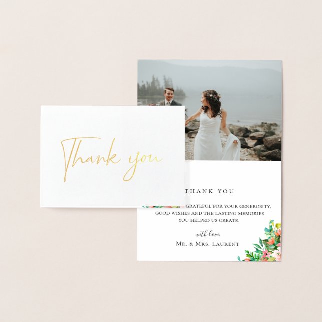Island Coral Floral Wedding Foto Danke Karte (Anzeige)