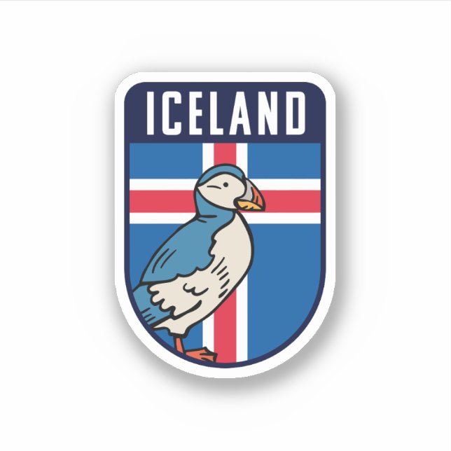 Island-Flagge mit Puffin - Island Aufkleber (Vorderseite)