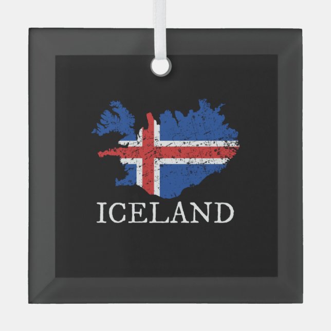 Island-Flagge Ornament Aus Glas (Vorderseite)