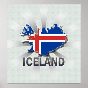 Island-Flaggen-Karte 2,0 Poster