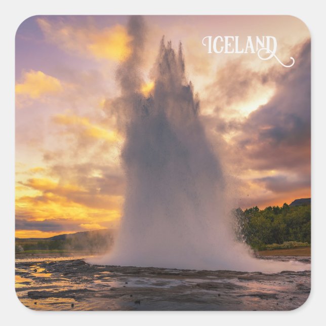 Island Geyser Quadratischer Aufkleber (Vorderseite)