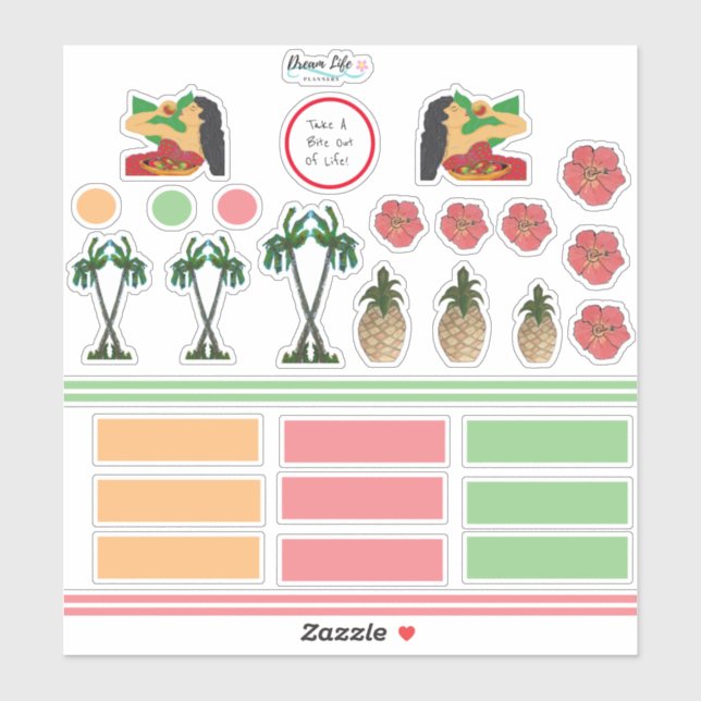 Island Girl Palm Tree Fleurs tropicales Stickers (Feuille)