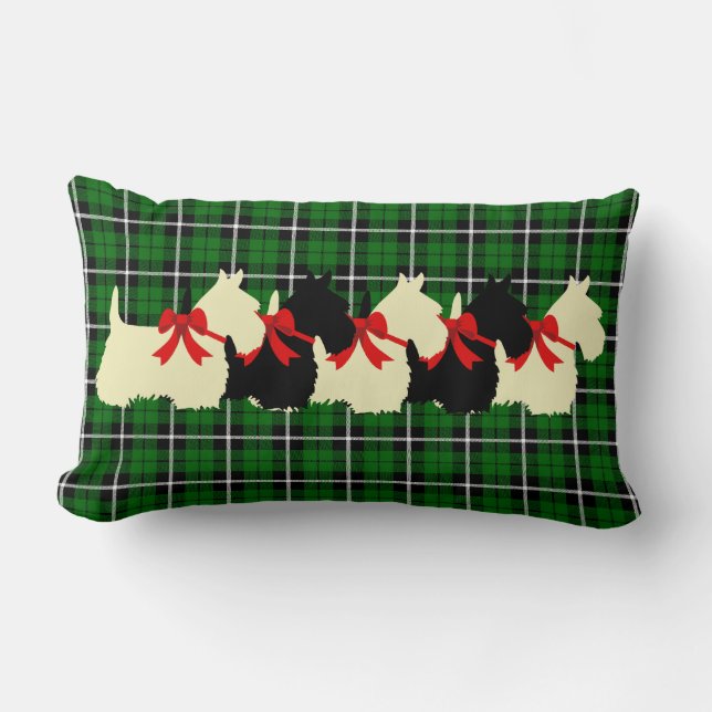 Island Green Kariert print Scottish Terrier dog Lendenkissen (Vorderseite)