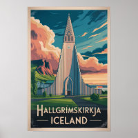Island Hallgrimskirkja Illustration Reise Kunst