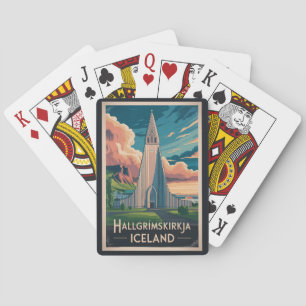 Island Hallgrimskirkja Illustration Reise Kunst Spielkarten