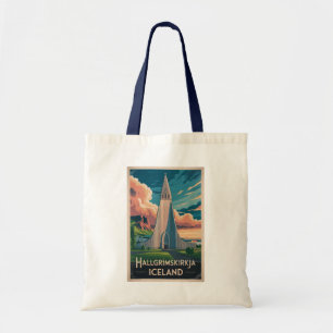 Island Hallgrimskirkja Illustration Reise Kunst Tragetasche