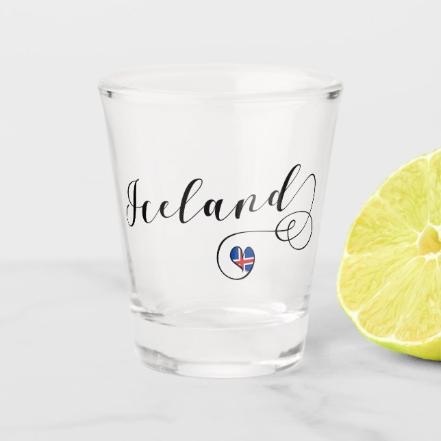 Island Herz, isländische Flagge Schnapsglas (Vorderseite)