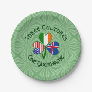 Island Irland USA Kleeblatt Flagge Personalisiert Pappteller