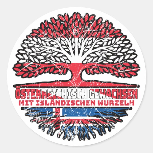 Island Isländisch Österreichisch Baum Runder Aufkleber (Vorderseite)