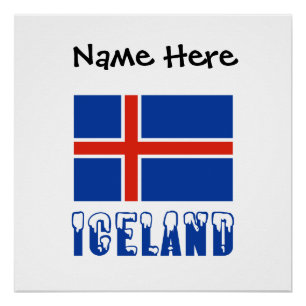 Island Isländische Flagge Schwarz Personalisierung Poster