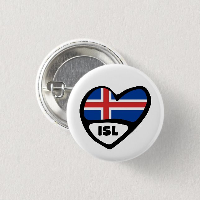 Island Ländercode Flagge Herz Pin Abzeichen, ISL Button (Vorne & Hinten)