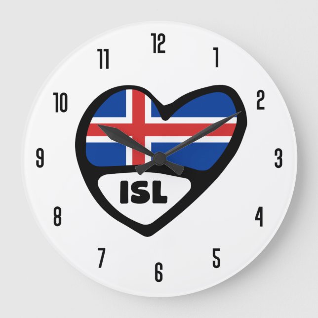 Island Ländercode ISL-Flaggenmitte Große Wanduhr (Vorderseite)