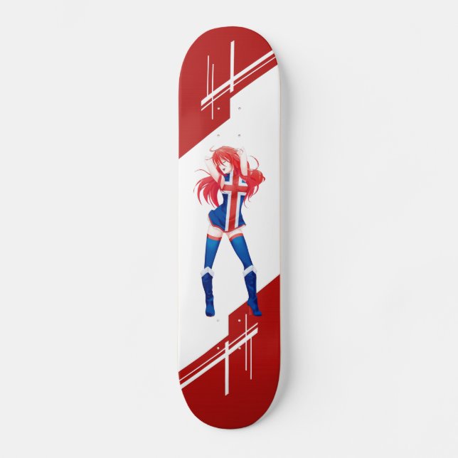Island Manga Animemädchen kleidete auf Skateboard (Vorderseite)