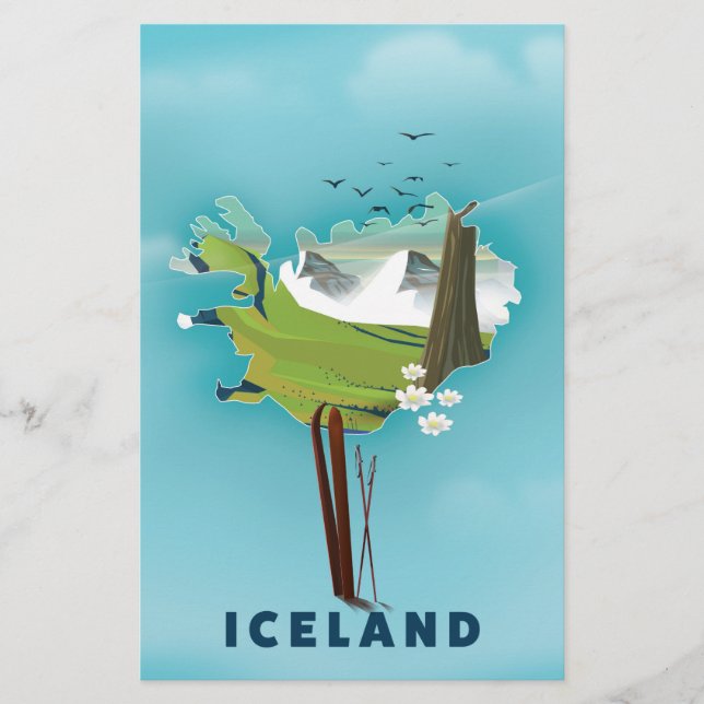 Island Map Illustration Reiseplakat. (Vorderseite)
