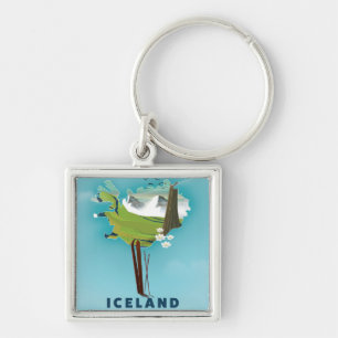 Island Map Illustration Reiseplakat. Schlüsselanhänger