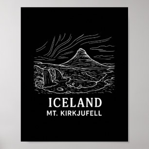 Island Mt Kirkjufell Wandern Aurora Borealis Souve Poster