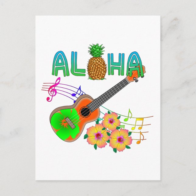 Island Music Ukulele Aloha Postkarte (Vorderseite)
