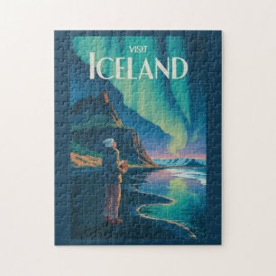 Island Nordlichter Illustration Reise Kunst Vi