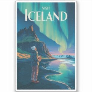 Island Nordlichter Illustration Reise Kunst Vi Aufkleber