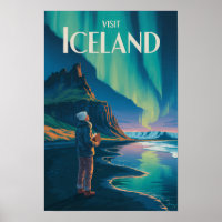Island Nordlichter Illustration Reise Kunst Vi