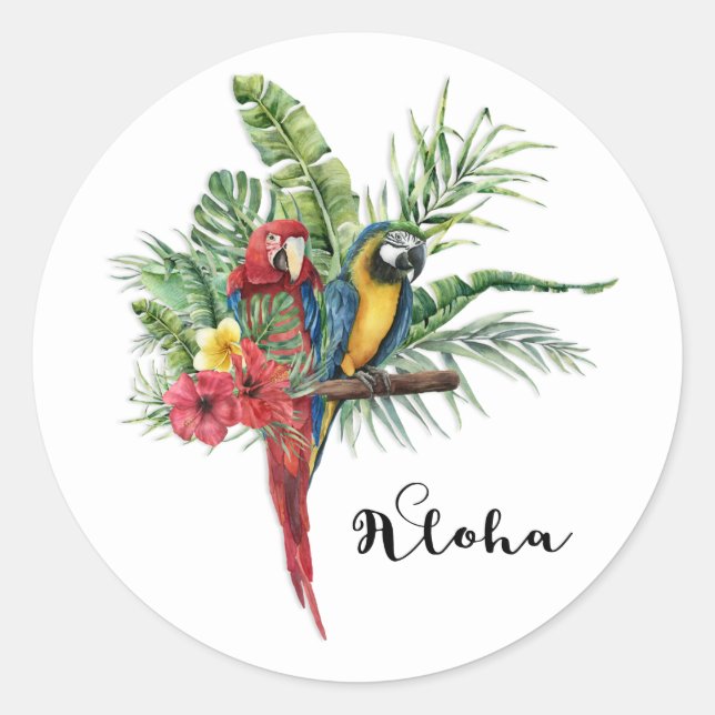 Island Paradise Birds Tropical Floral Botanical Runder Aufkleber (Vorderseite)