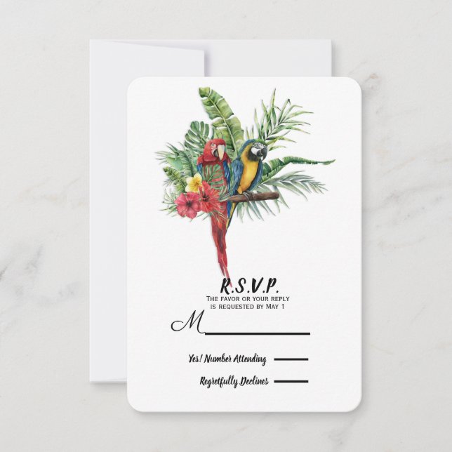 Island Paradise Birds Tropical Floral Wedding RSVP Karte (Vorderseite)