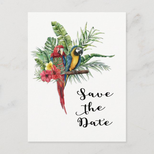 Island Paradise Birds Tropical Save the Date Ankündigungspostkarte (Vorderseite)