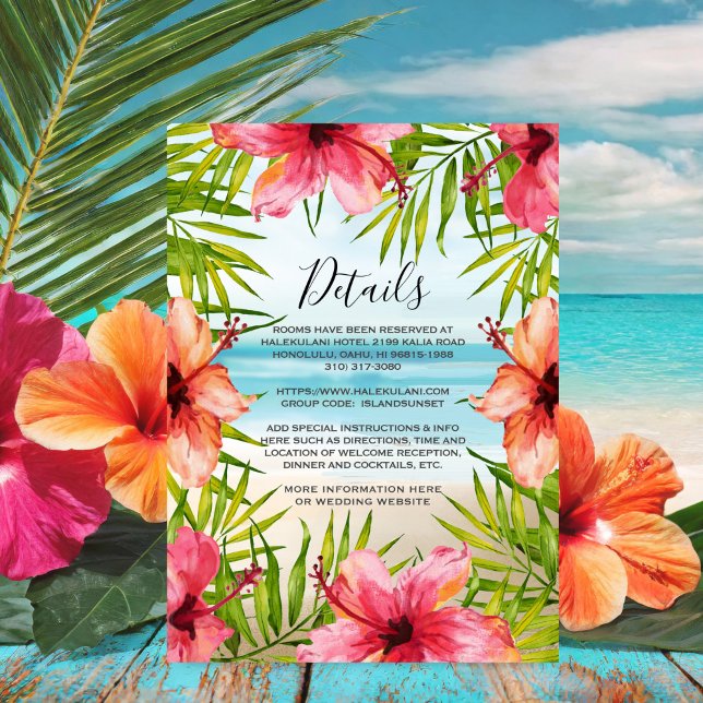 Island Paradise Tropical Floral Wedding Details Begleitkarte (Von Creator hochgeladen)